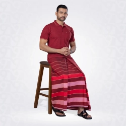 Maroon Red Matching Lungi with T-Shirt Combo